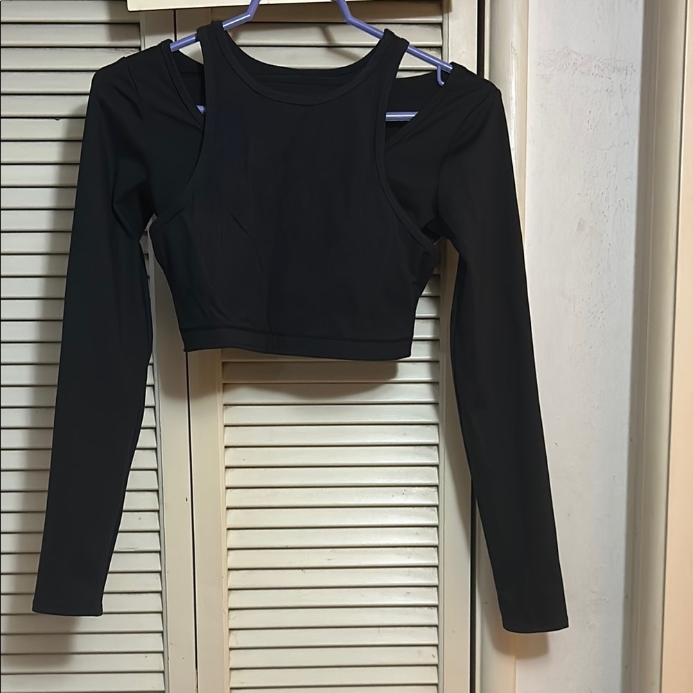 Black Long Sleeve Cut Out Crop Top